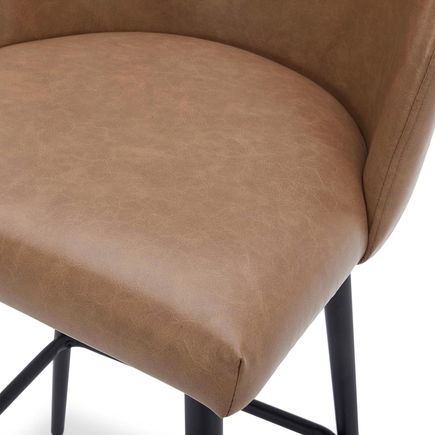 Counter Height Bar Stools Set of 3, 360° Swivel Upholstered Barstools with Backs and Metal Legs, 26" H Seat Height, Faux Leather in Saddle Brown-4