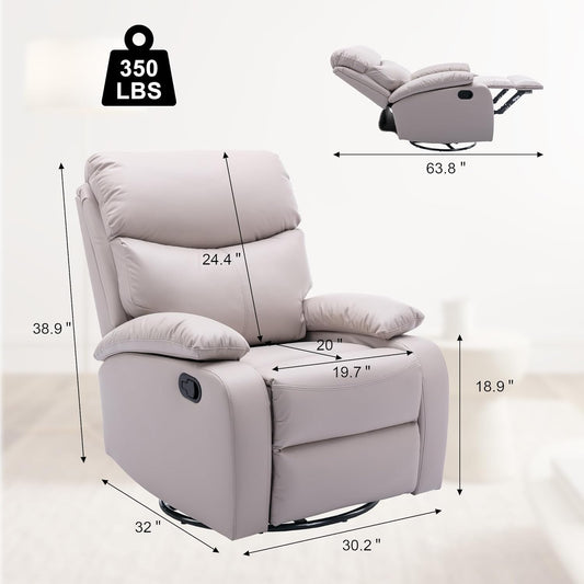 Swivel Rocker Recliner Chair for Adults, Rocking Recliner Chair, Rocker Recliners for Small Spaces, Manual Recliner Lazyboy Single Sofa for Living Room, Nursery, RV, Beige-1
