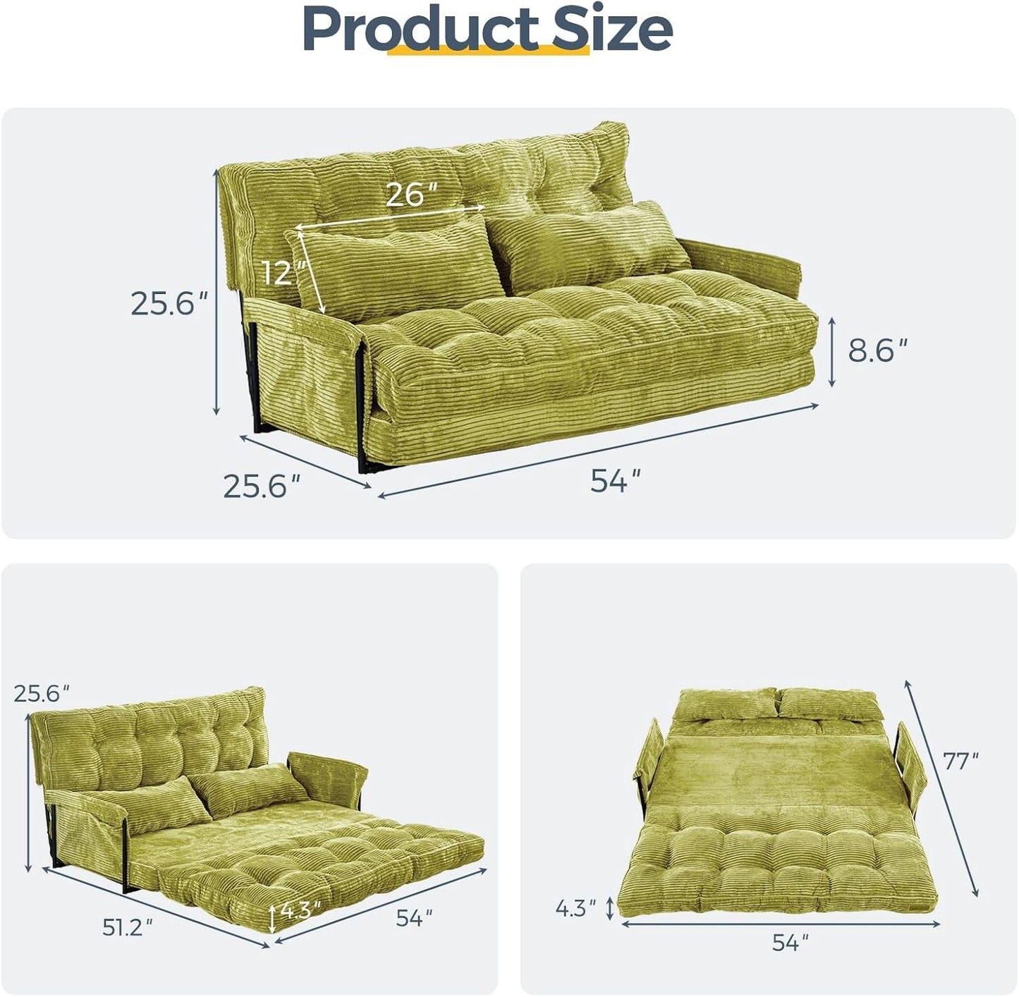 Adjustable Floor Sofa Couch with 2 Pillows, Multi-Functional Bean Bag Bed, 5-Position Foldable Lazy Sofa Sleeper Bed with Armrest, Versatile Floor Seating Sofa for Reading, Green, Double-1