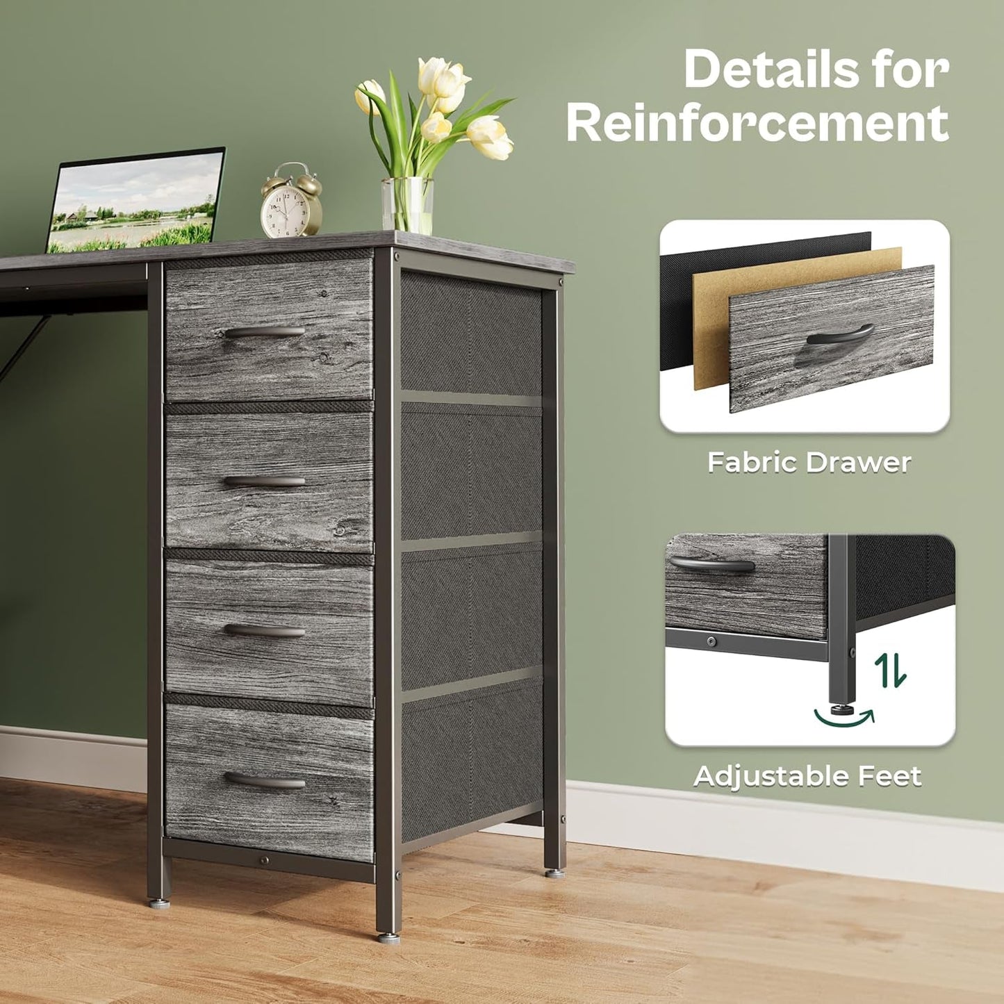 47 Inch Computer Desk with 8 Drawers, Office Desk Work Desk for Home Office, Study, Gaming Desk with Fabric Drawers, Large Storage, Grey-3