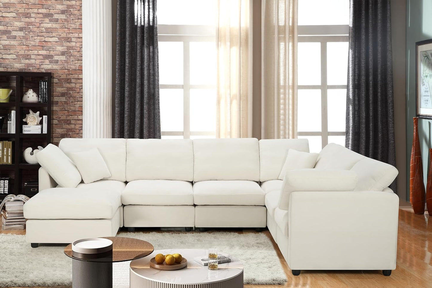 7 Seater Oversized Modular Sectional Sofa Deep Seat Cloud Couch with Reversible Chaise - Free Combination Convertible Lounge Sofa&Couch with Movable Ottoman for Living Room Apartment Office-4