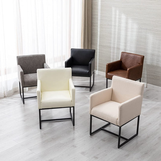 Cream Armrest Upholstered Dining Chairs Set of 4-1