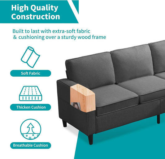 78" 4 Piece Living Room Sofa Set, 3 Seater Sofa with Storage Ottoman and Loveseat and Armchair Furniture Set, Modern Linen L Shaped Sectional Couches for Living Room Apartment (Dark Grey)-1