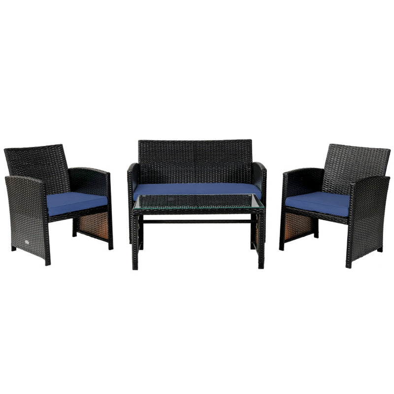 4 Pieces Patio Rattan Cushioned Furniture Set-1