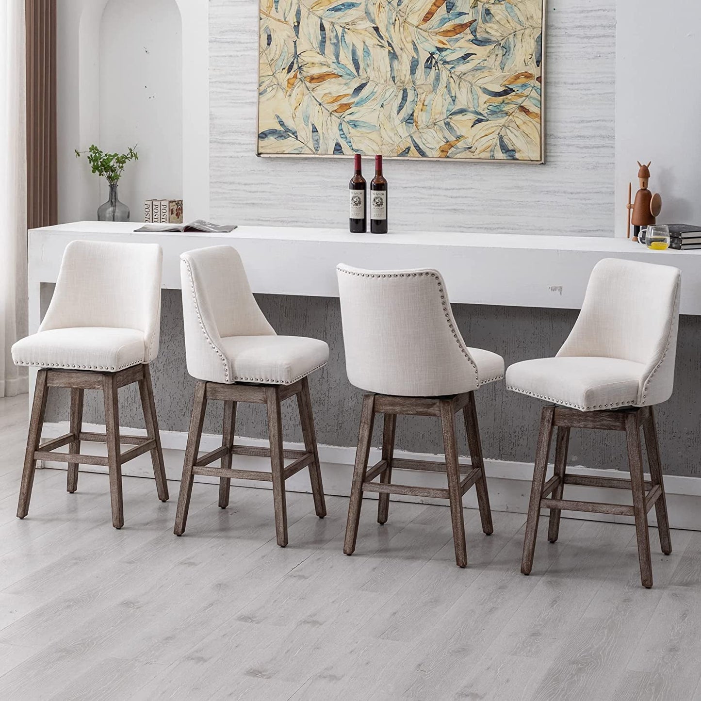 Upholstered Stool Chairs with Back and Wood Legs, Set of 4-2