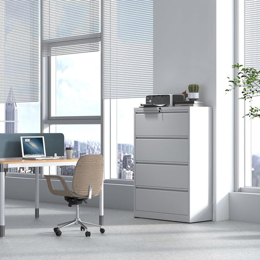 Lateral File Cabinet 4 Drawer, Metal File Cabinets for Home Office Legal/Letter A4 Size, File Cabinet with 4 Lock, Require Assembly(White)-1