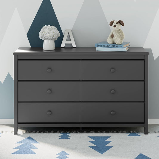 Alpine 6 Drawer Double Dresser (Gray) – GREENGUARD Gold Certified, Dresser for Nursery, 6 Drawer Dresser, Kids Dresser, Nursery Dresser Drawer Organizer, Chest of Drawers-1