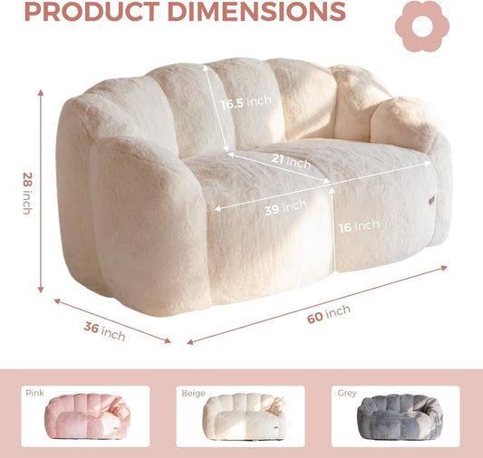 Beige Floral Shaped Loveseat Bean Bag Sofa-1