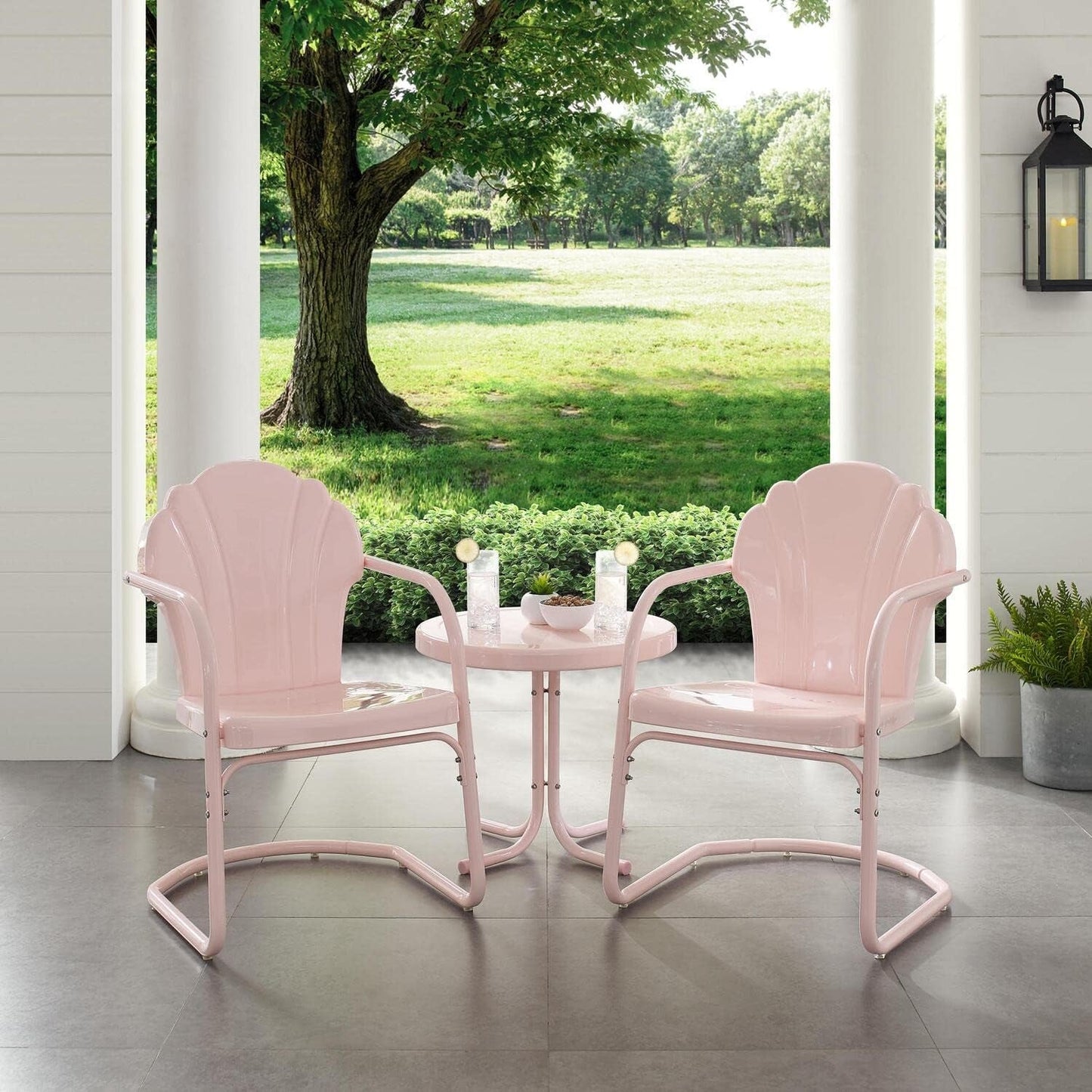 Pink Metal Outdoor Bistro Set: Table & 2 Chairs-4