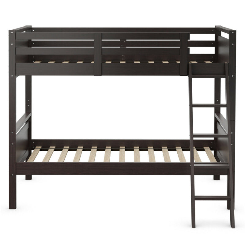 Twin over Twin Bunk Bed with Ladder and Guard Rail-4