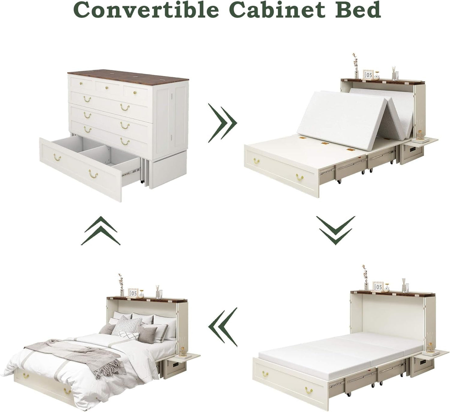 White Queen Murphy Bed Chest Drawers Charging-2