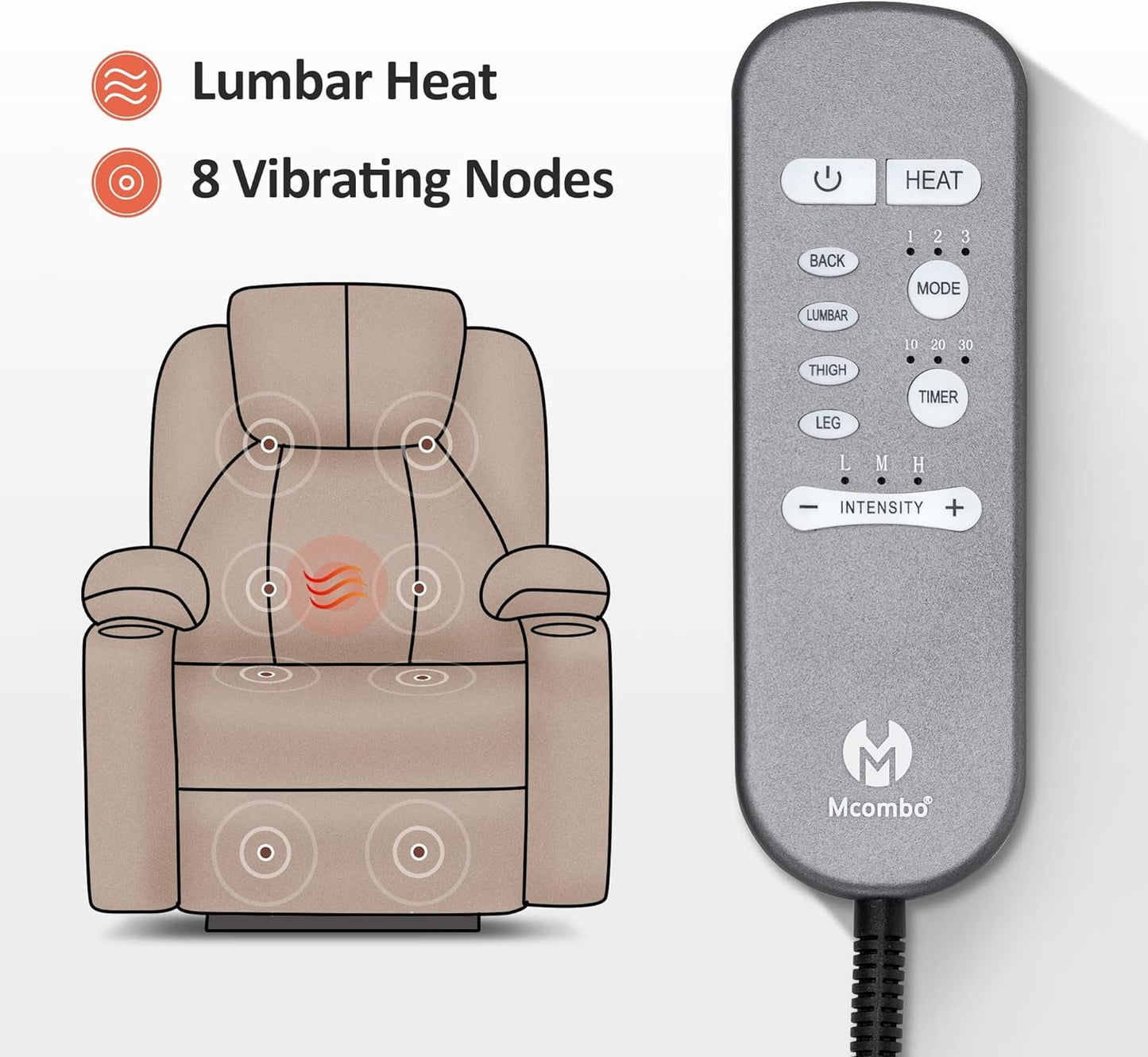Small Power Lift Recliner Chair Sofa with Massage and Heat for Petite Elderly, 3 Positions and USB Ports, Extended Footrest, Fabric 7141 (Coffee)-4