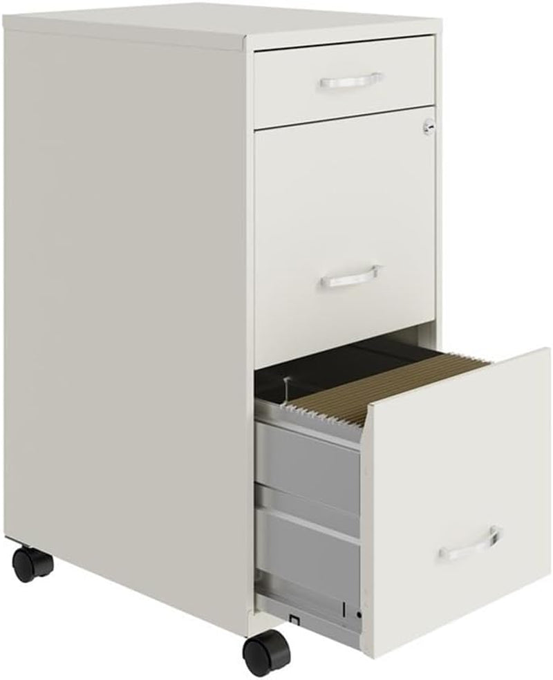 3 Drawers 29.52" Vertical White Metal Filing Cabinet Lockable Pre-Assembled Movable Letter Size for Home, Office-3