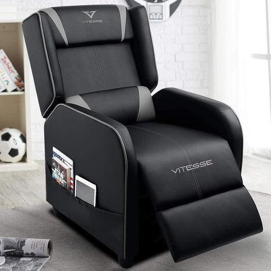 Gaming Recliner Chair Racing Style Single PU Leather Sofa Modern Living Room Recliners Ergonomic Comfortable Home Theater Seating, Grey-1