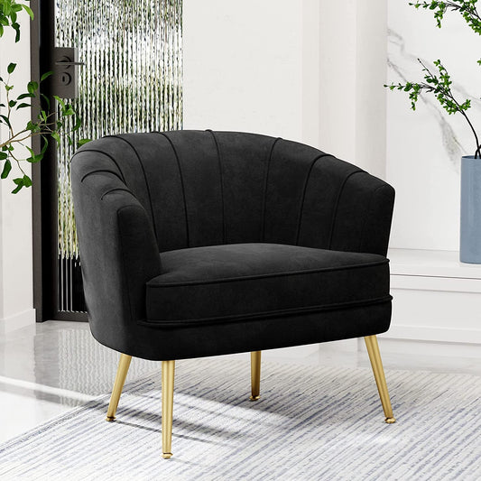Modern Black Velvet Accent Chair with Golden Legs-1