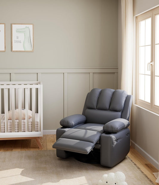 Leather Recliner Chair, Extra Wide 26.8" Manual Recliner W/Comfortable Arms and Cup Holders for Living Room CF8011 - Gray, Large-1