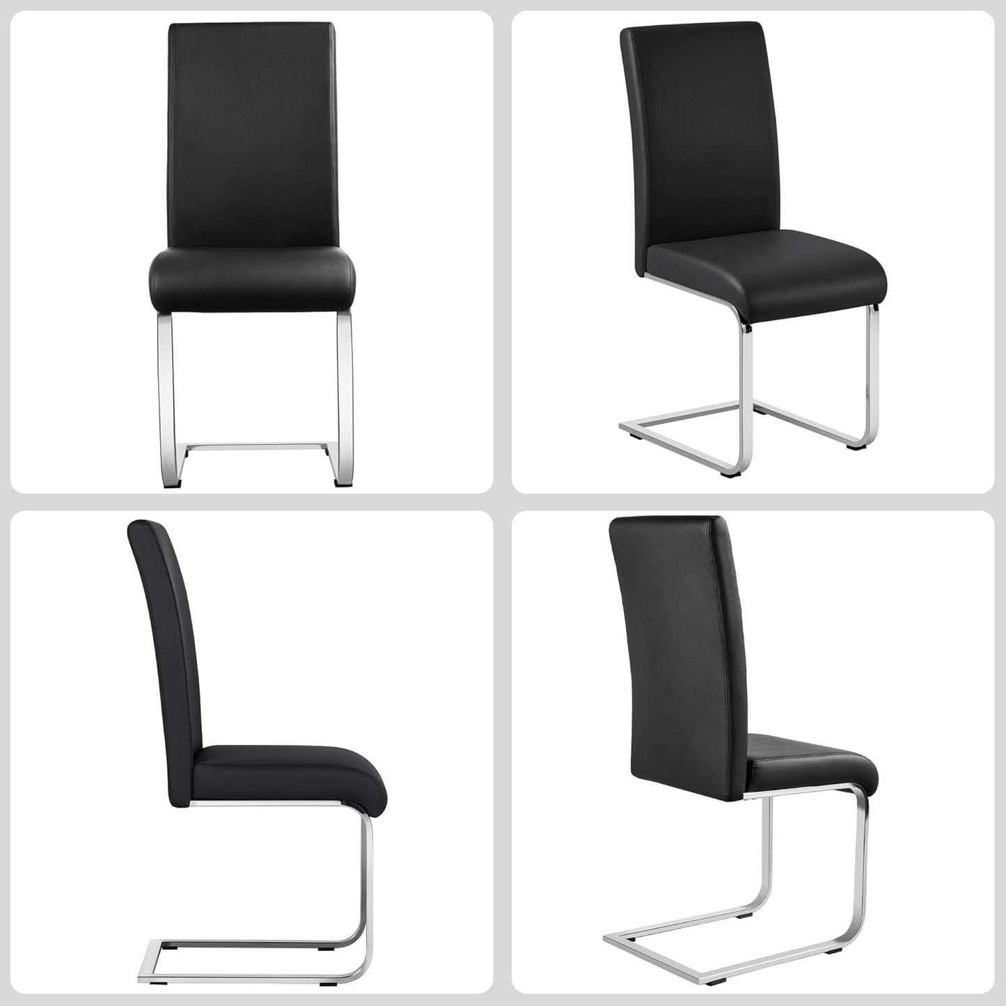 Dining Chairs Modern Living Room Chairs Leather Upholstered Side Chairs with Metal Legs for Kitchen Wedding, Set of 2, Black-3