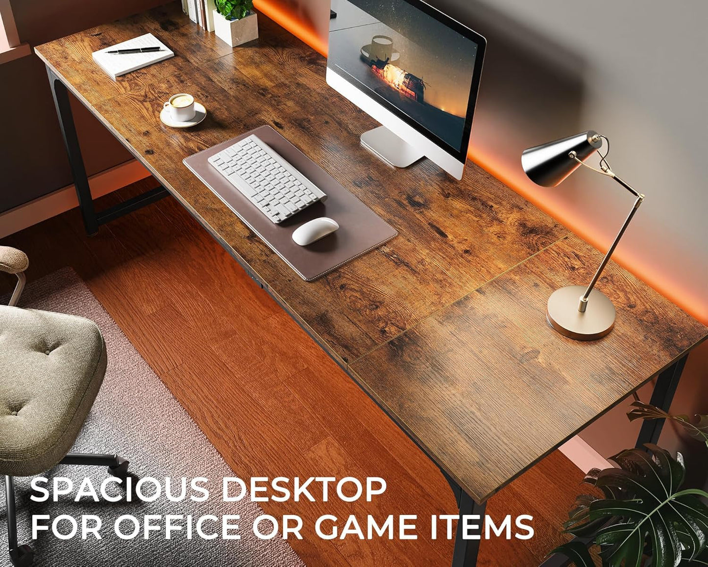 Computer Desk, 80 Inch Office Desk, Gaming Desk with Storage, Writing Desk Work Desk for Home Office, Study, Long Simple Desk, Large Legroom, Metal Frame, Rustic Brown-4