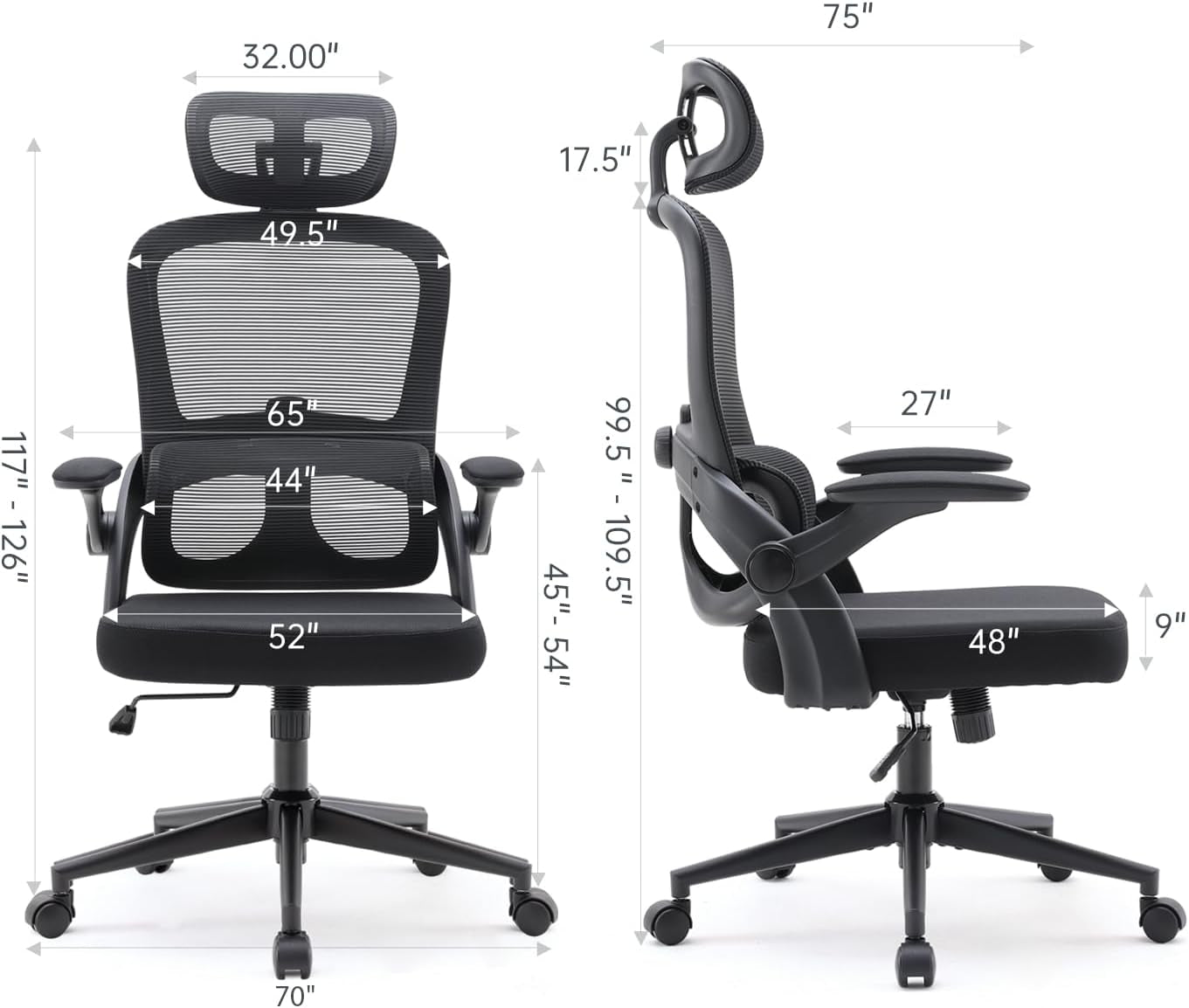 M102C Ergonomic Mesh Office Chair, High Back Desk Chair with 3D Armrests, Up&Down Lumbar Support, Swivel Computer Task Chair with Adjustable 2D Headrest, Tilt Function Black-2