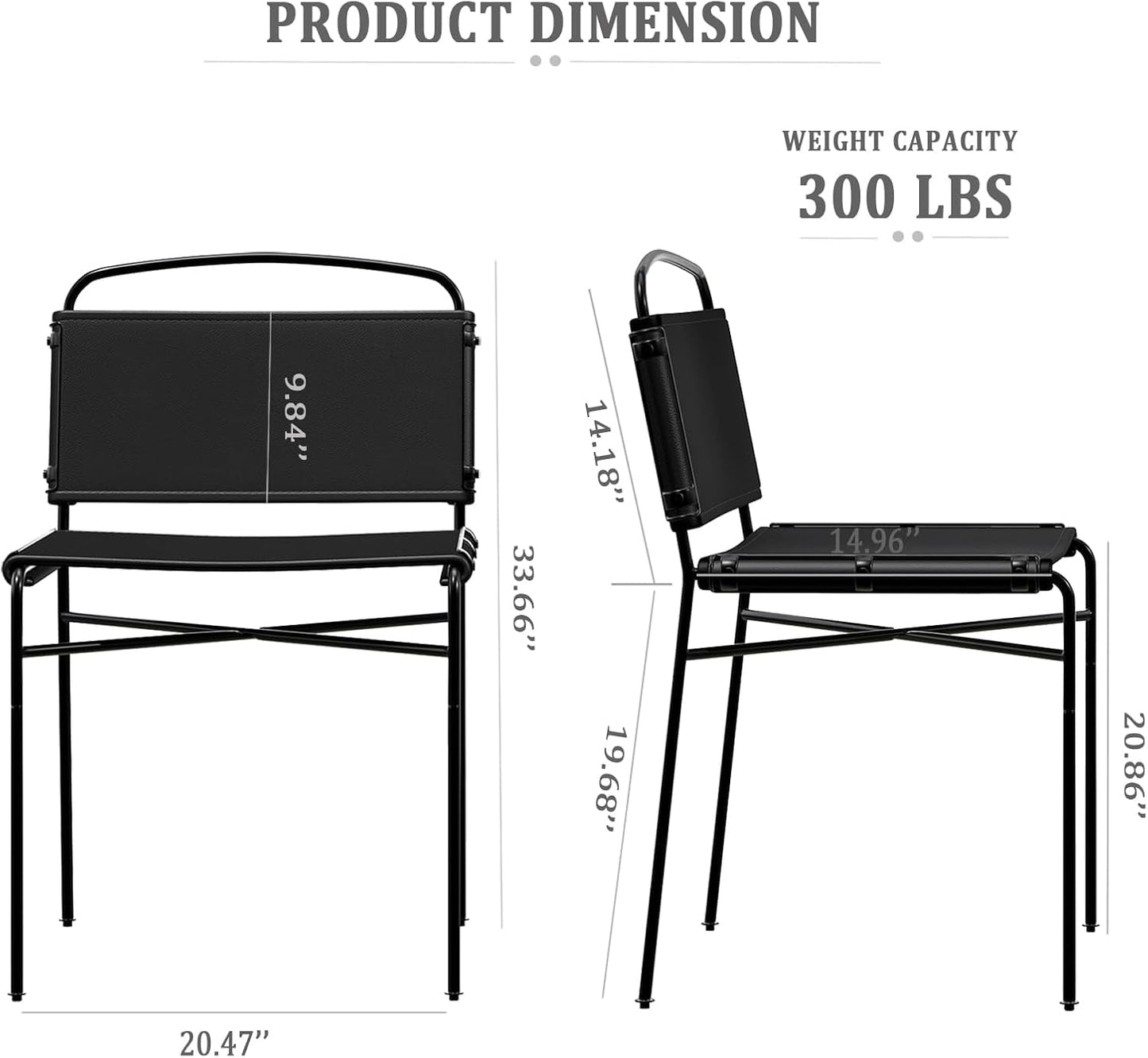 Leather Dining Chairs Set of 2, Black Modern PU Leather Dining Chairs Armless Stylish Mid-Century Leather Dining Chairs with Black Metal Legs for Kitchen Dining Room Chairs-1