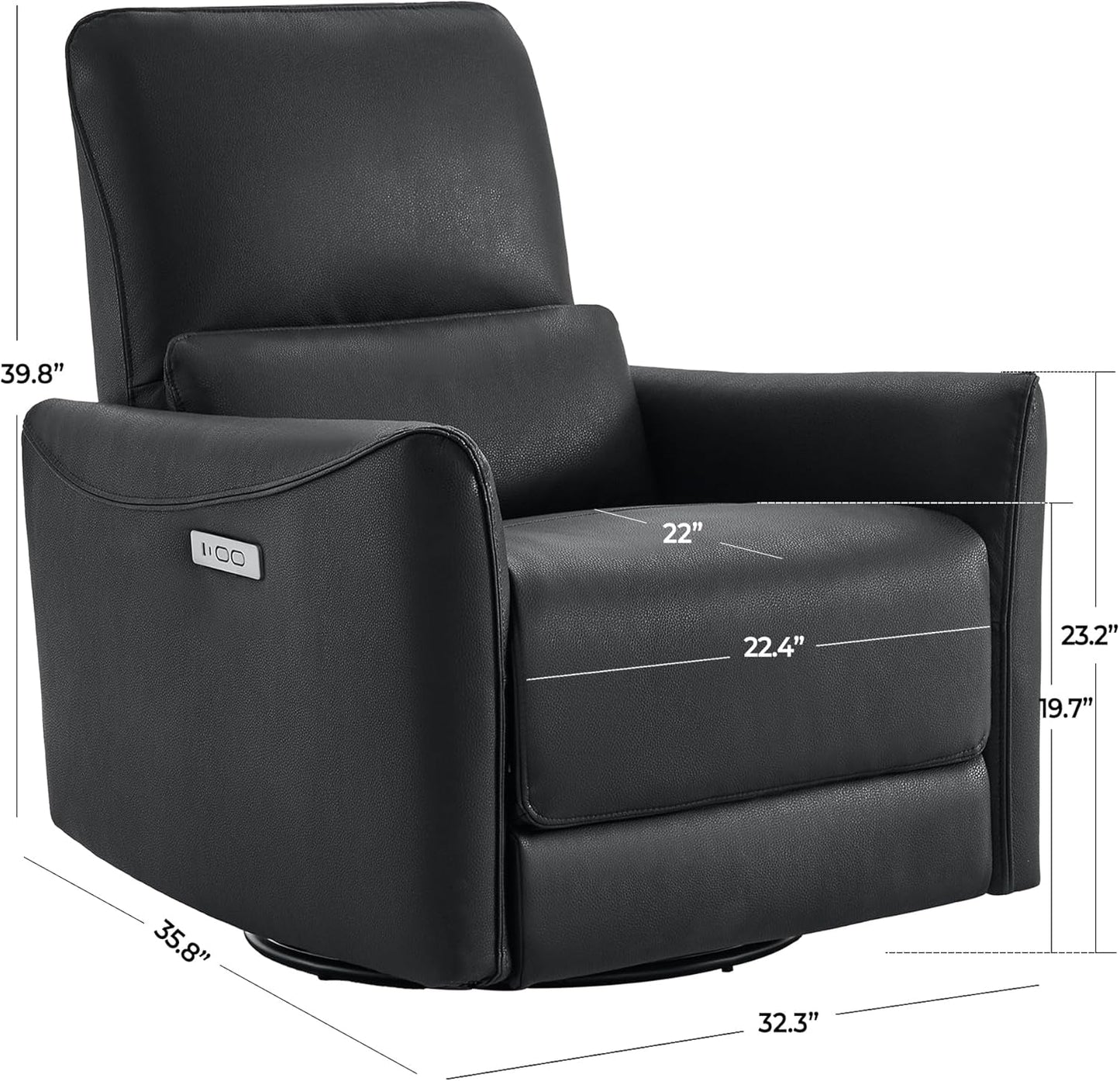 Power Recliner Chair Swivel Glider, FSC Certified Upholstered Faux Leather Living Room Nursery Reclining Sofa Chair with Lumbar Support, Black-1