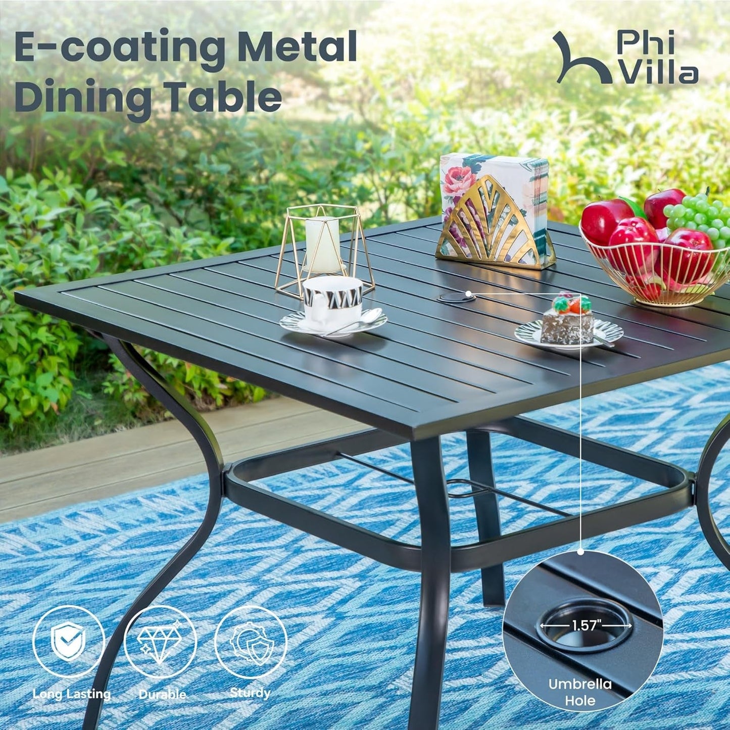 Patio Dining Set with Umbrella for 4, Outdoor Table & Chairs Set with 4 Padded Swivel Patio Dining Chairs, 1 Metal Dining Table and 10Ft Navy Blue Large Patio Umbrella (No Umbrella Base)-4
