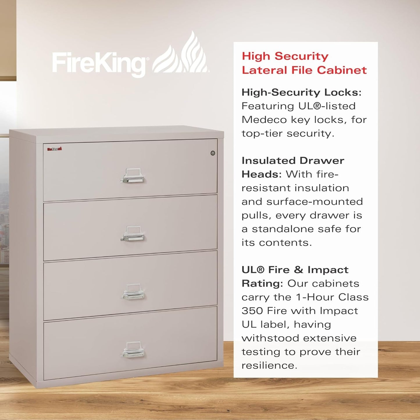 Lateral 4 Drawer Legal and Letter Fire Safe File Cabinet with Key Lock, 1 Hour Fire Rated, UL Rated & Water Resistant Home Safe, Filing Cabinet, Made in the USA, Platinum-3