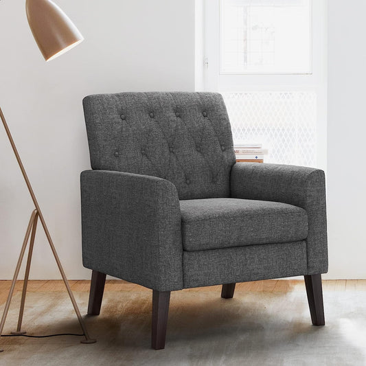 Modern Gray Linen Accent Armchair with Arms-1