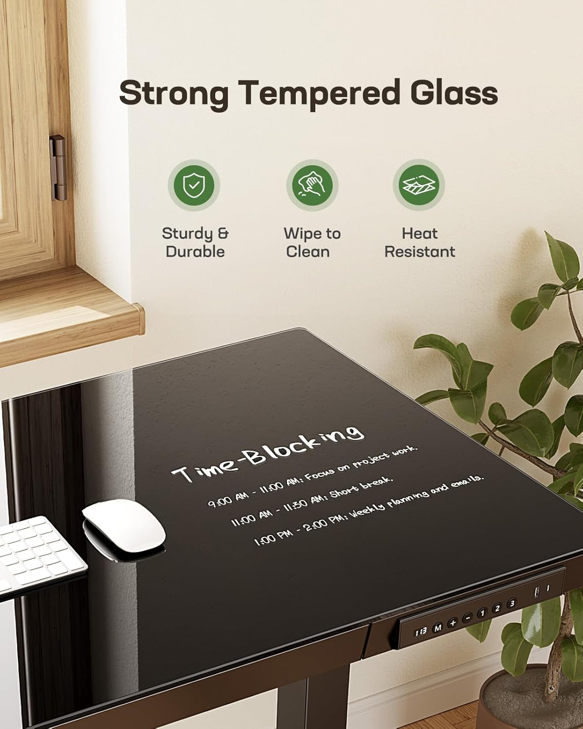 48" Glass Electric Standing Desk with USB-3