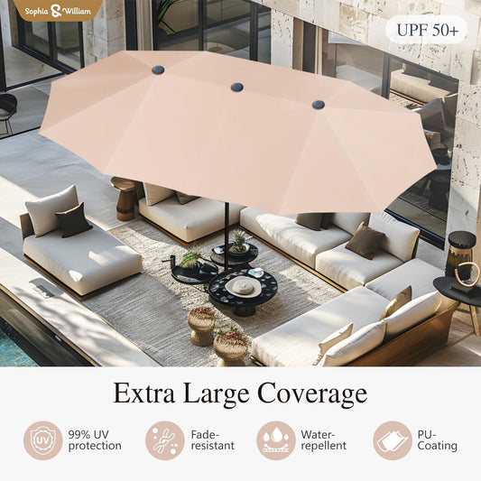 Patio Set with Umbrella 8 Pieces Outdoor Dining Set for 6 with 13Ft Double-Sided Patio Umbrella Beige, 6 X Swivel Patio Chairs, 1 Metal Table for Lawn Garden-1