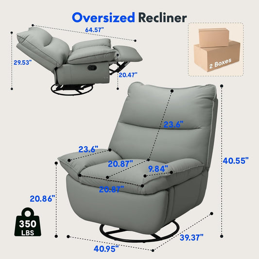 XRC7 Recliner Chair for Adults 350 LBS, Faux Leather Oversized Swivel Rocker Recliner Chair W/Side Pocket, Cross-Legged Armless Recliner Lounge Sofa for Living Room Bedroom, Blue (XC6)-1
