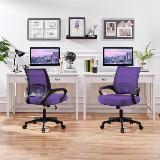 2Pcs Mesh Adjustable Desk Chairs, Ergonomic Executive Chairs with Lumbar Support for Back Pain Purple-1