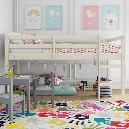 DHP Milton Twin Loft Bed, White, Traditional Small Space Junior Size, Horizontal Paneling, Sturdy Wood Construction-1