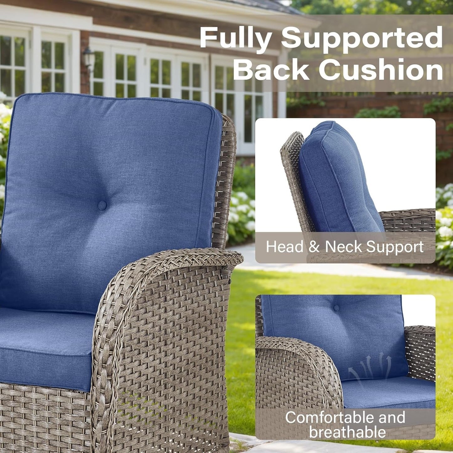 Swivel Patio Chairs Wicker Set - Outdoor Swivel Rocker Chair with Side Table, 3 Piece Patio Glider Chairs Furniture Set with Water-Resistant Cushions for Porch Deck Sunroom-2