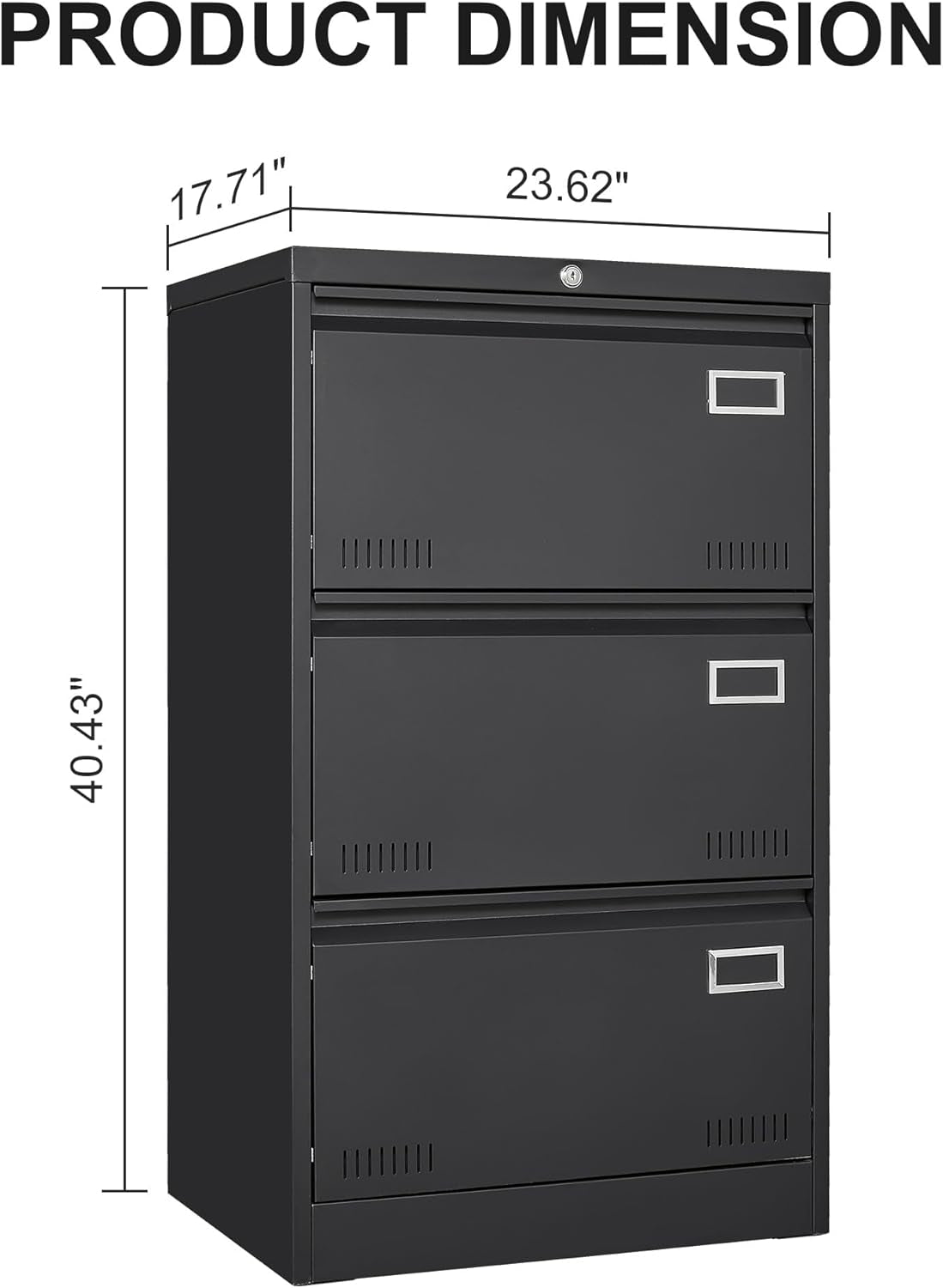 Lateral File Cabinet 3 Drawer File Cabinet with Lock and Card Holder, Metal Steel Lockable Drawer File Cabinets under Desk for Home Office Legal/Letter/F4/A4 Black-2