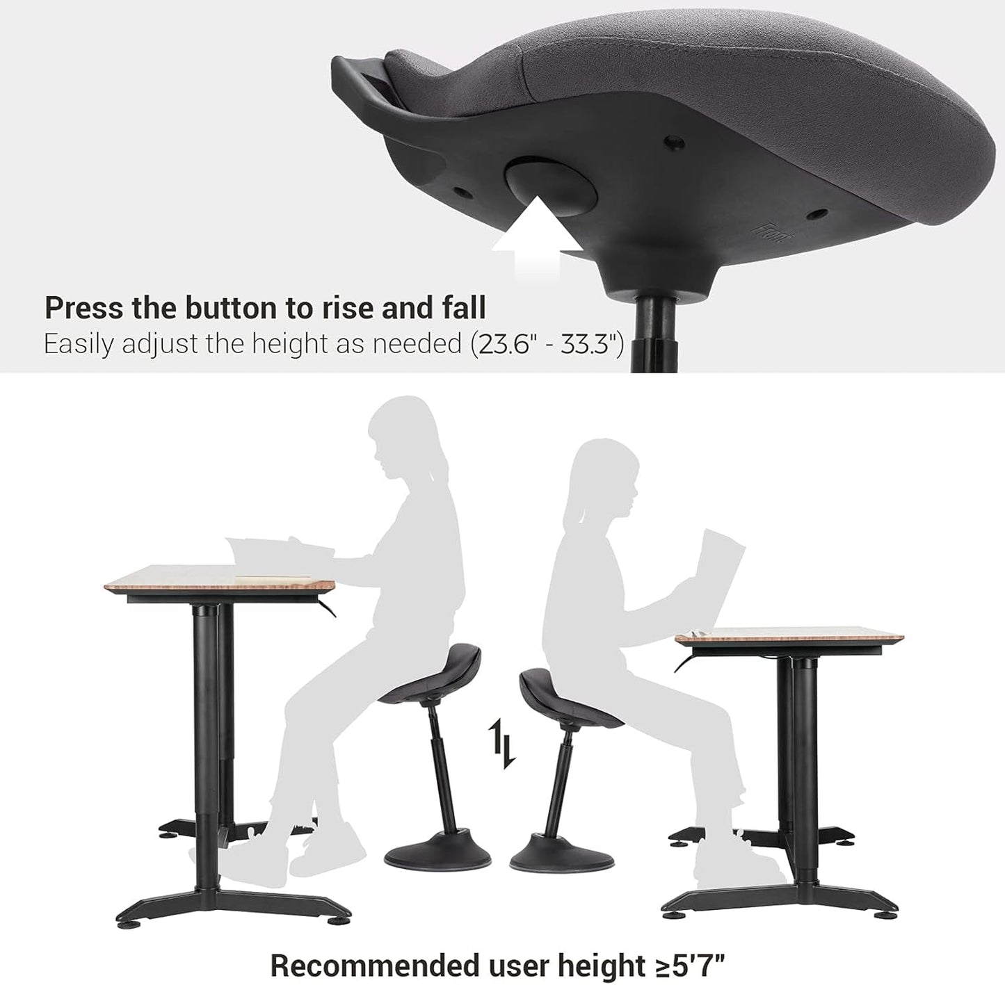 Standing Desk Chair, Adjustable Ergonomic Standing Stool, 23.6-33.3 Inches, Swivel Sitting Balance Chair, Fabric Upholstery, Anti-Slip Bottom Pad, Slate Gray UOSC02GY-4