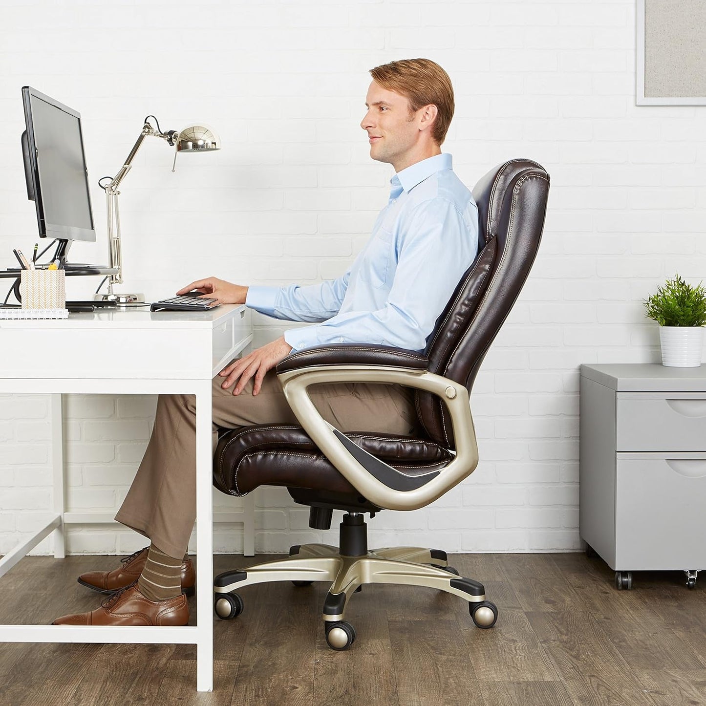 Big & Tall Executive Office Desk Chair with Lumbar Support, Adjustable Height, 350 Lb Capacity, Brown Pewter Finish-1