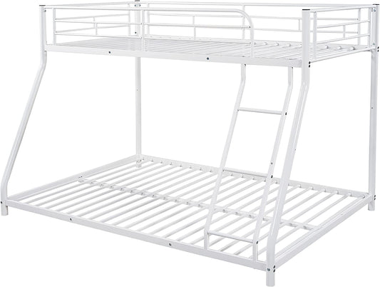 Twin over Full Metal Bunk Bed with Flat Ladder and Guardrail-1