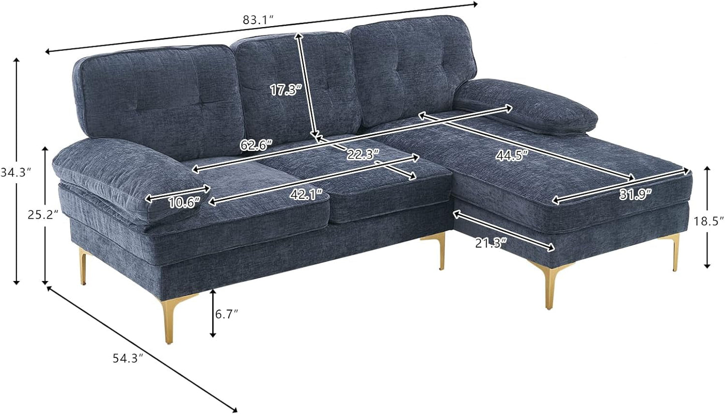 Dusty Blue 83" L-Shape Chenille Sectional Sofa-2