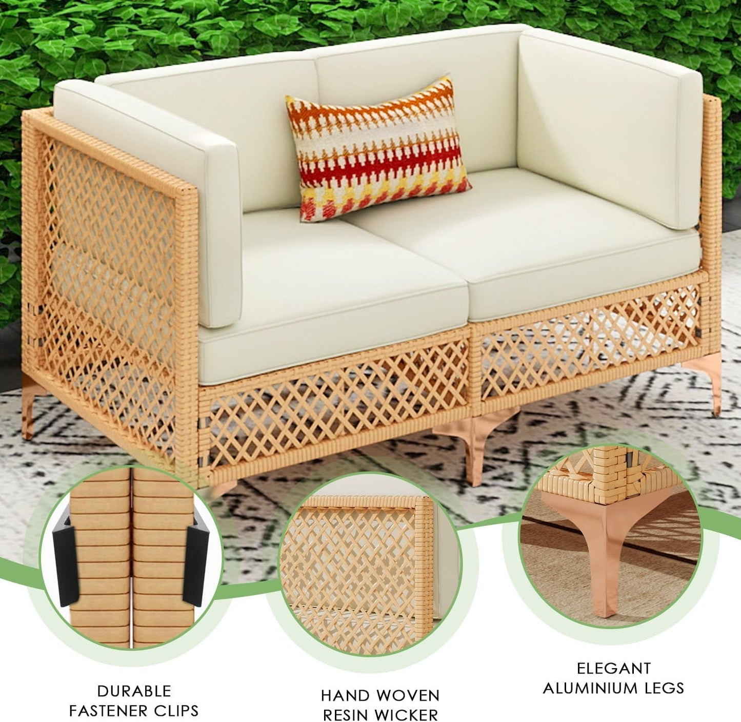 7 Piece Outdoor Patio Furniture Set, PE Rattan Wicker Patio Conversation Sets, All Weather Sectional Sofa with Thick Cushion, for Garden, Poolside, Backyard-2