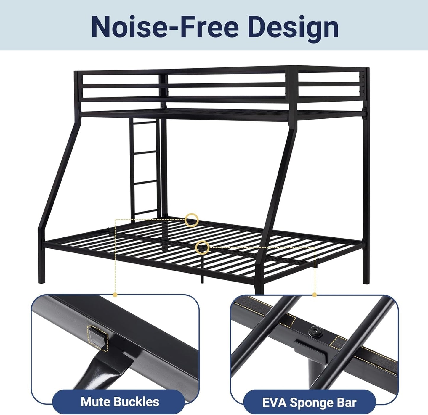 Metal Bunk Bed Twin over Full Size for Junior & Adults with Ladder and Heavy Duty Guardrail, Small Space Saving Design for Bedroom Kid Room and Dorm, Black-4