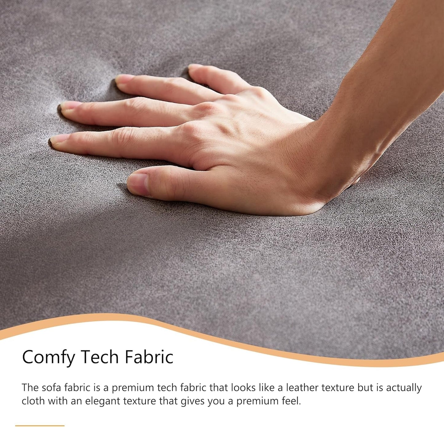 2-Piece Tech Fabric Upholstered Living Room Sofa Set, Including 3-Seater Sofa and Loveseat with Button and Copper Nail on Arms, Four Pillows Included, Grey-4