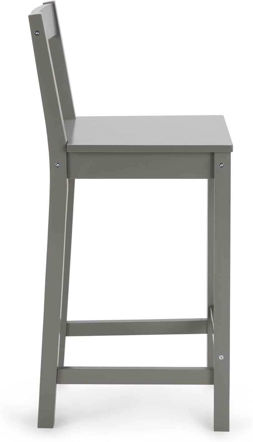Wooden Bar Stool with Backrest, Grey, Set of 2-4