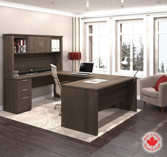 Logan U or L-Shaped Executive Office Desk with Pedestal and Hutch in Antigua, 66W-1