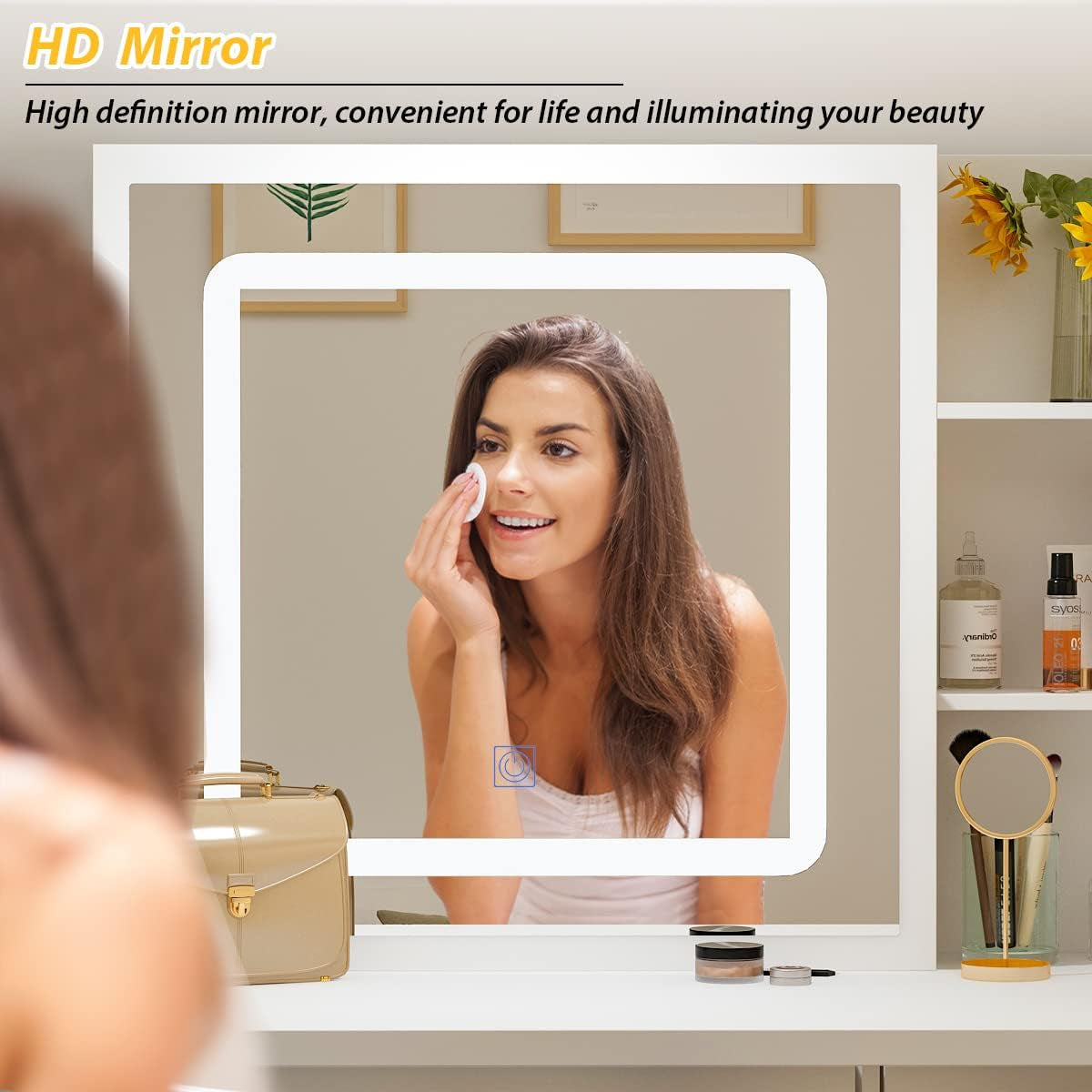 Large Vanity Desk Set with Sliding Lighted Mirror-4