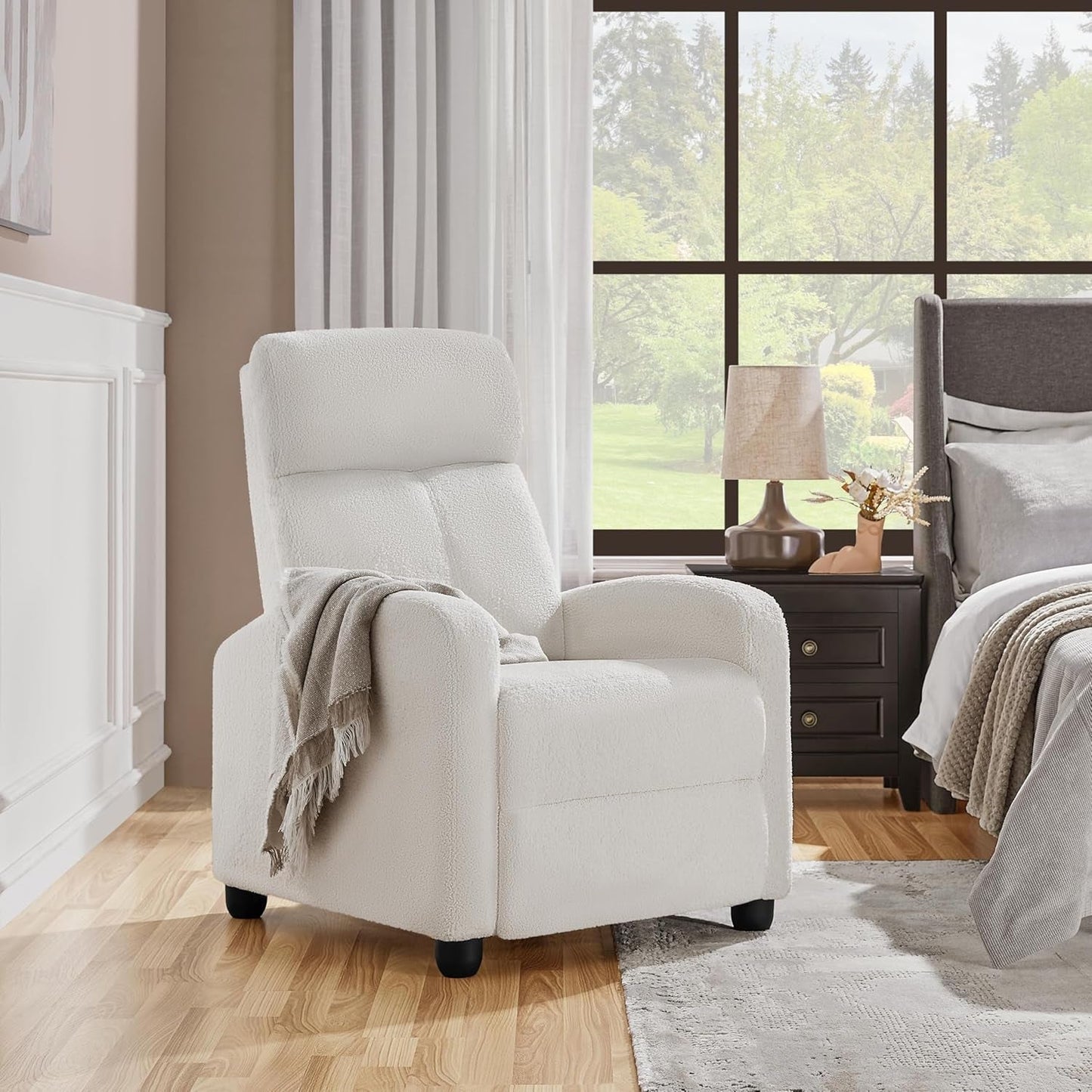 Boucle Recliner Chair Single Sofa Home Theater Seating Adjustable Modern Single Reclining Chair for Living Room Bedroom Home Theater Cream-1