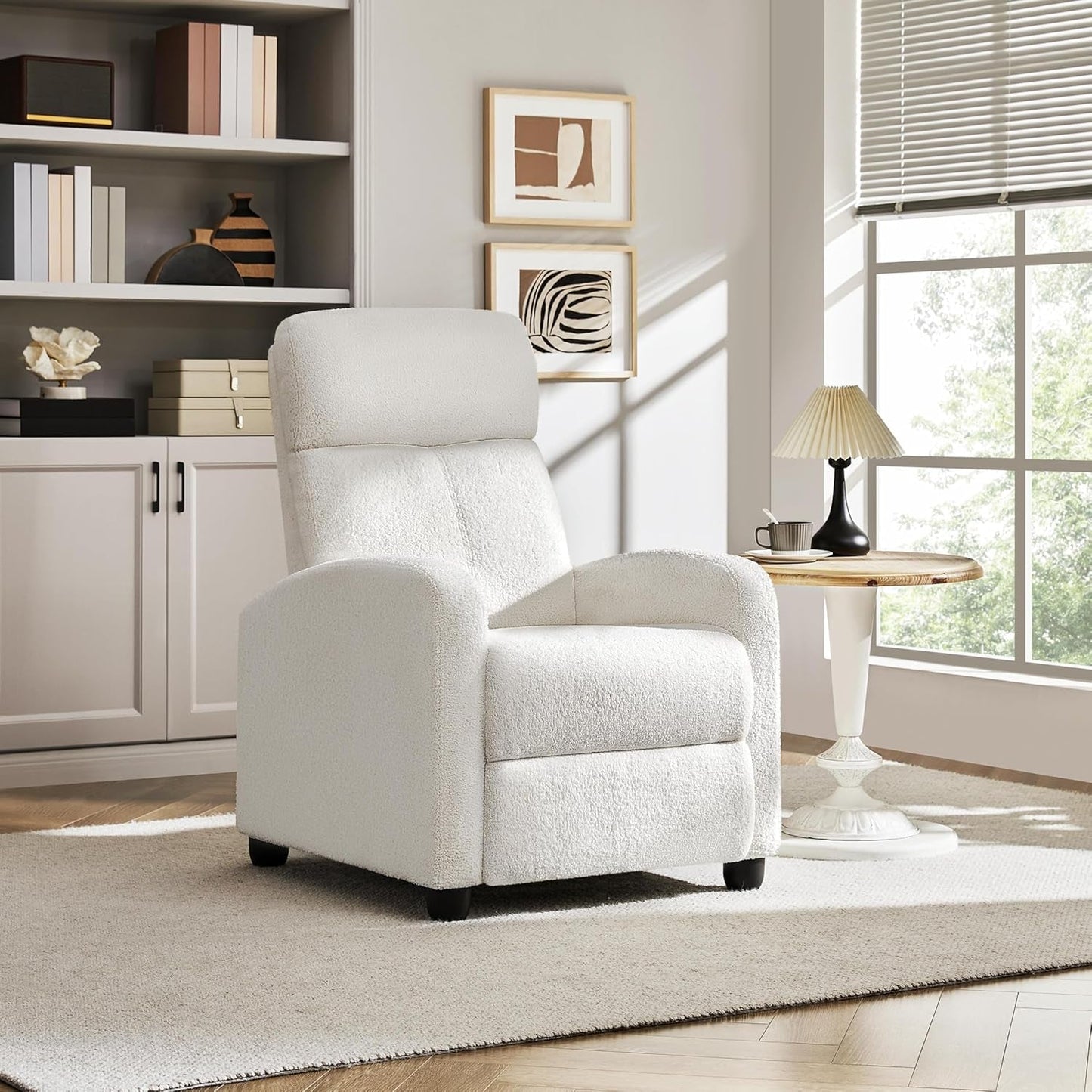 Boucle Recliner Chair Single Sofa Home Theater Seating Adjustable Modern Single Reclining Chair for Living Room Bedroom Home Theater Cream-0