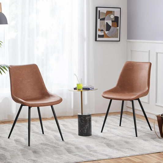 Dining Chairs Set of 2 Upholstered Modern Dining Room Chairs Mid Century Faux Leather Kitchen Chairs with Metal Legs for Dining Room Kitchen, Brown-1