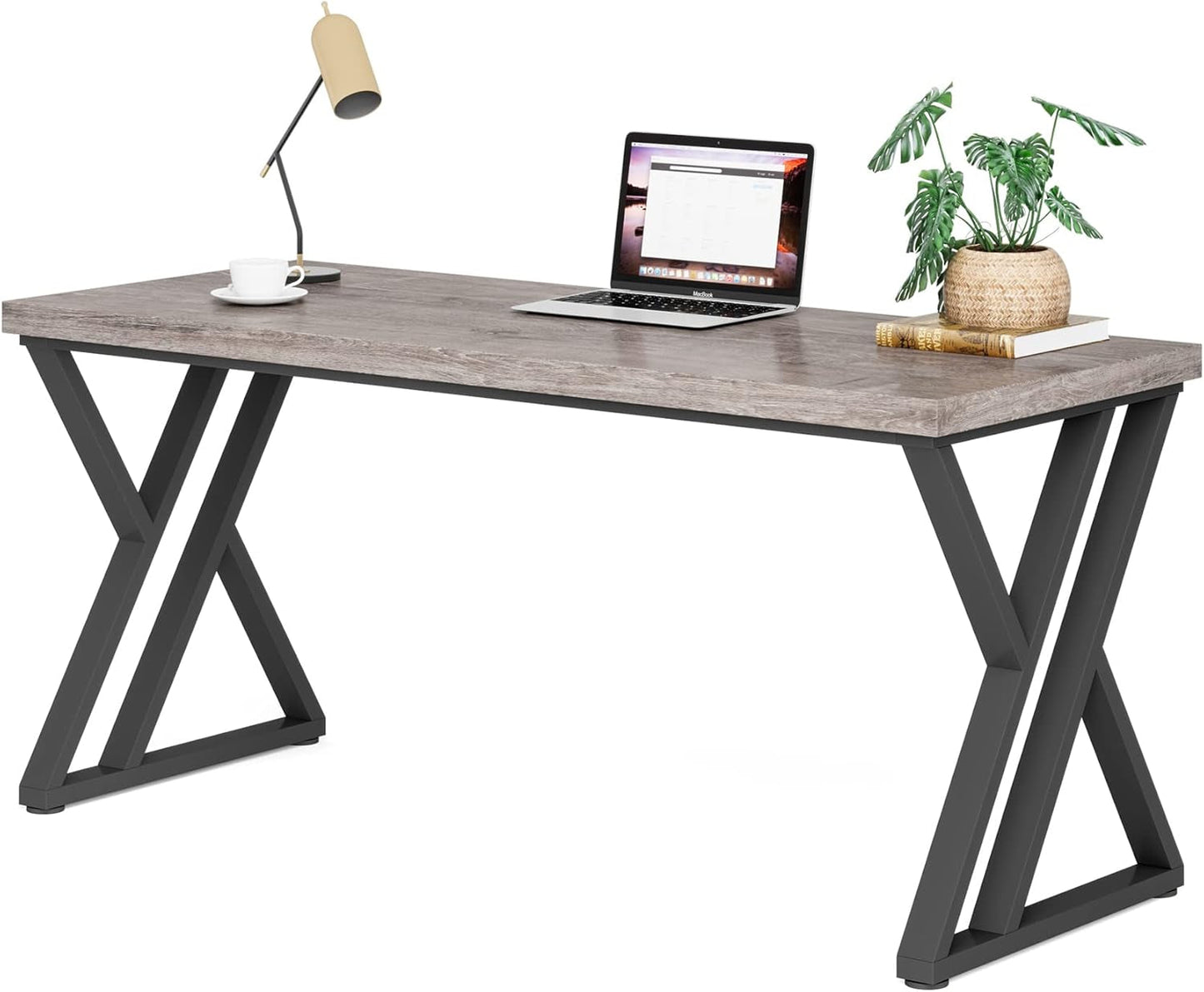55 Inch Large Simple Industrial Computer Desk Study Writing Table Home Office Workstation,Grey-0