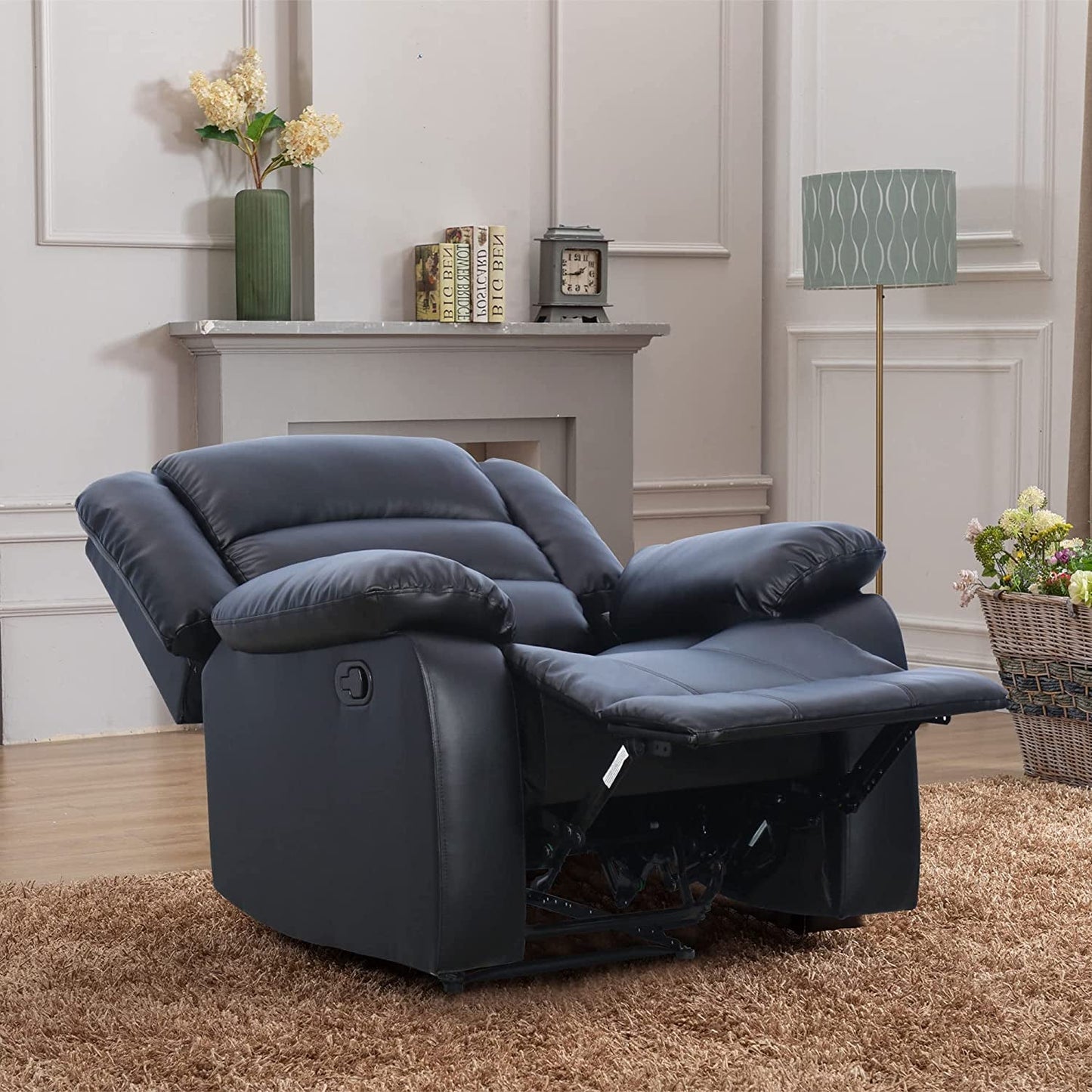 Black Recliner Chair with Overstuffed Arm and Back-0
